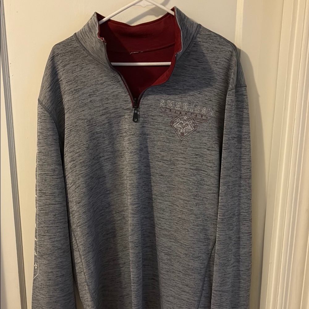 American Fighter Gray and Red Zip Up Sweater reversible